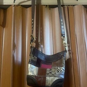 COACH Patchwork Leather Shoulder Bag - Brown, Black, Pink